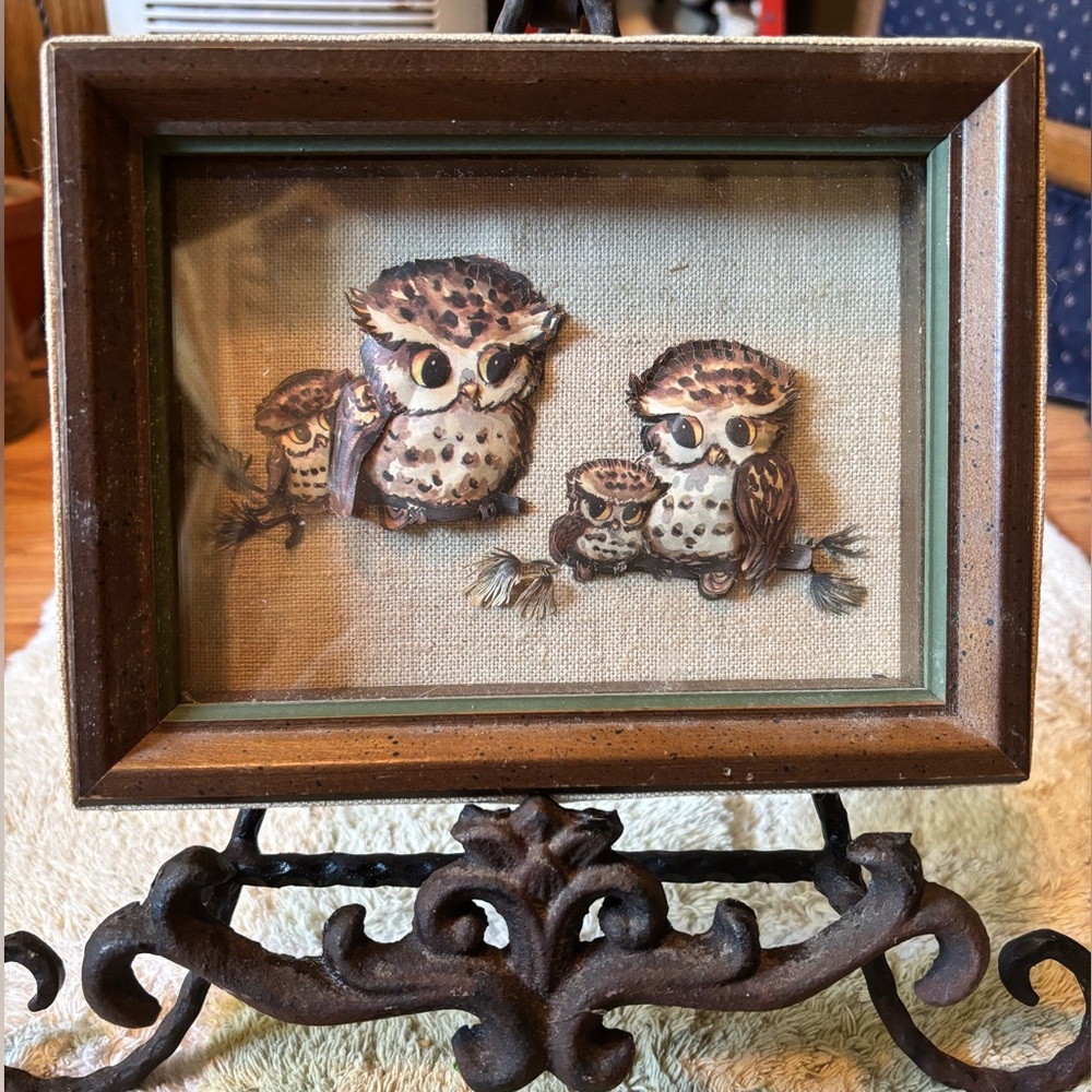 MCM Owl Family Paper Cut Shadowbox